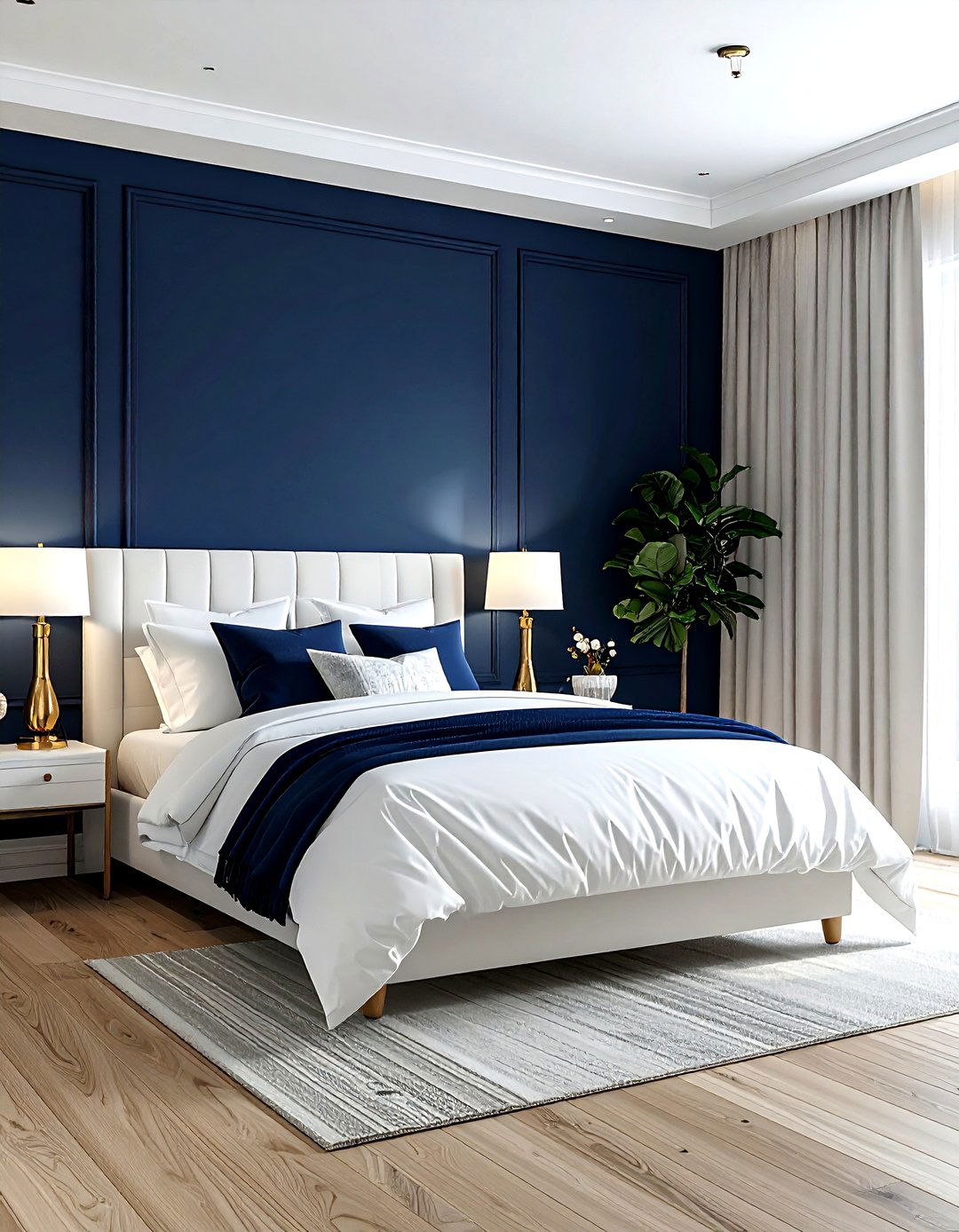Navy and white bedroom - 30 coastal home decor ideas