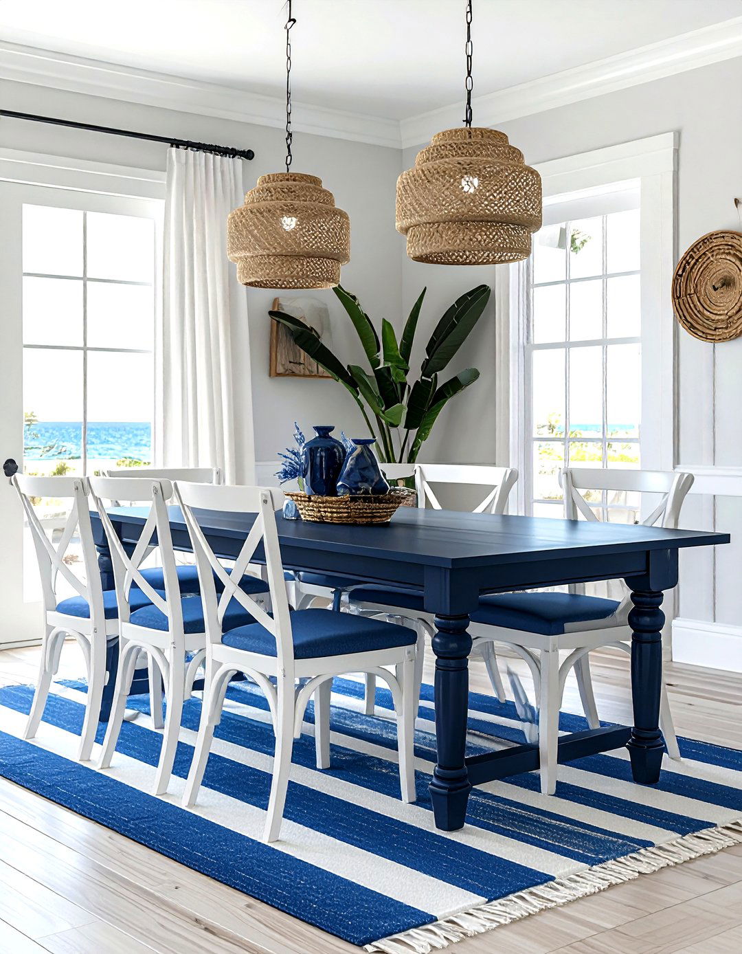 Navy and white coastal dining room - 30 navy dining room design ideas
