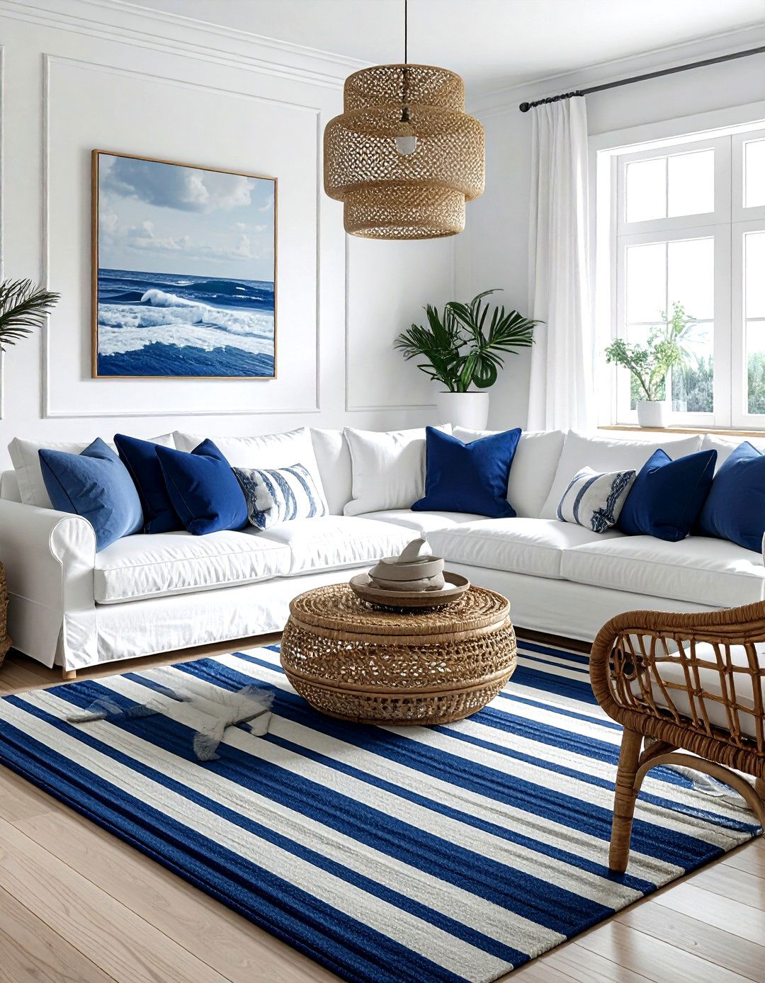 Navy and white coastal living room - 30 navy living room decor ideas