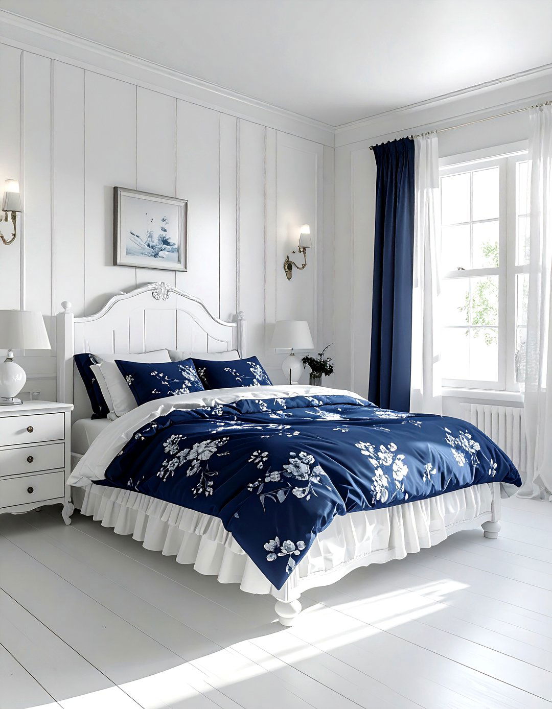 Navy and white cottage bedroom - 30 navy and white bedroom ideas