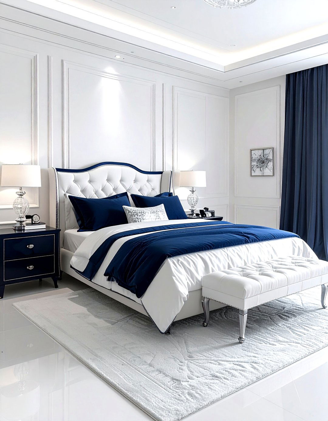 Navy and white elegant bedroom - 30 navy and white bedroom ideas