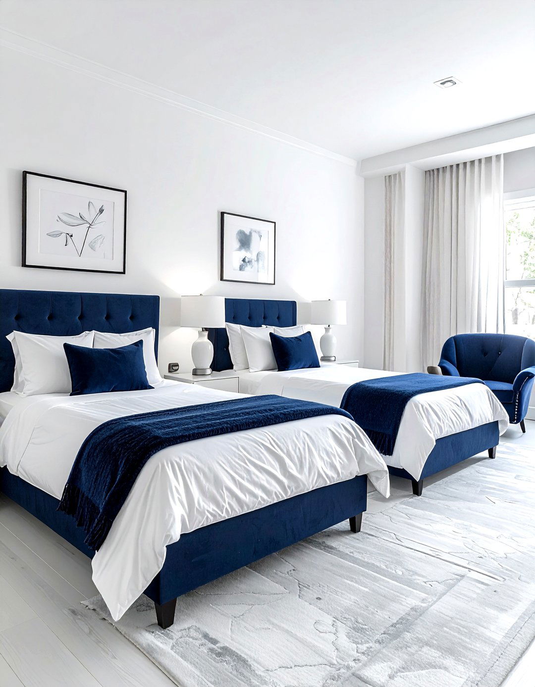 Navy and white guest bedroom - 30 navy and white bedroom ideas