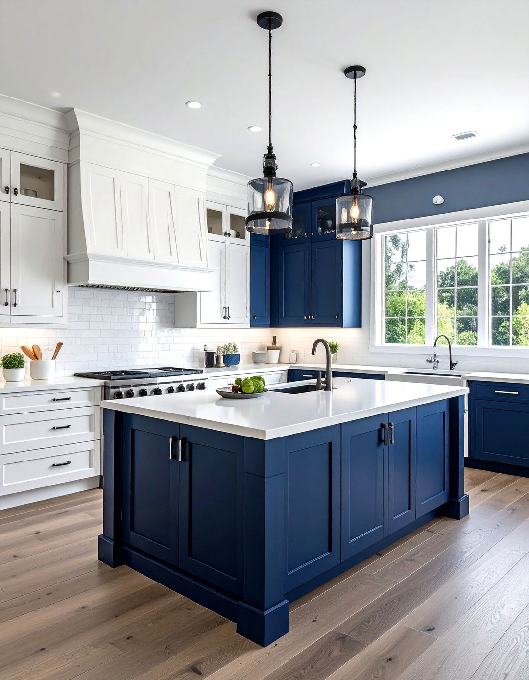 Navy and white kitchen - 30 new construction kitchen ideas