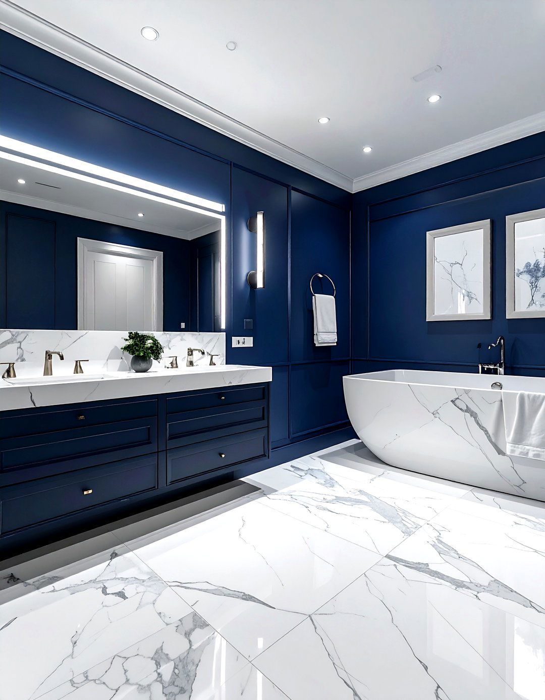 Navy and white marble bathroom - 30 navy and white bathroom ideas