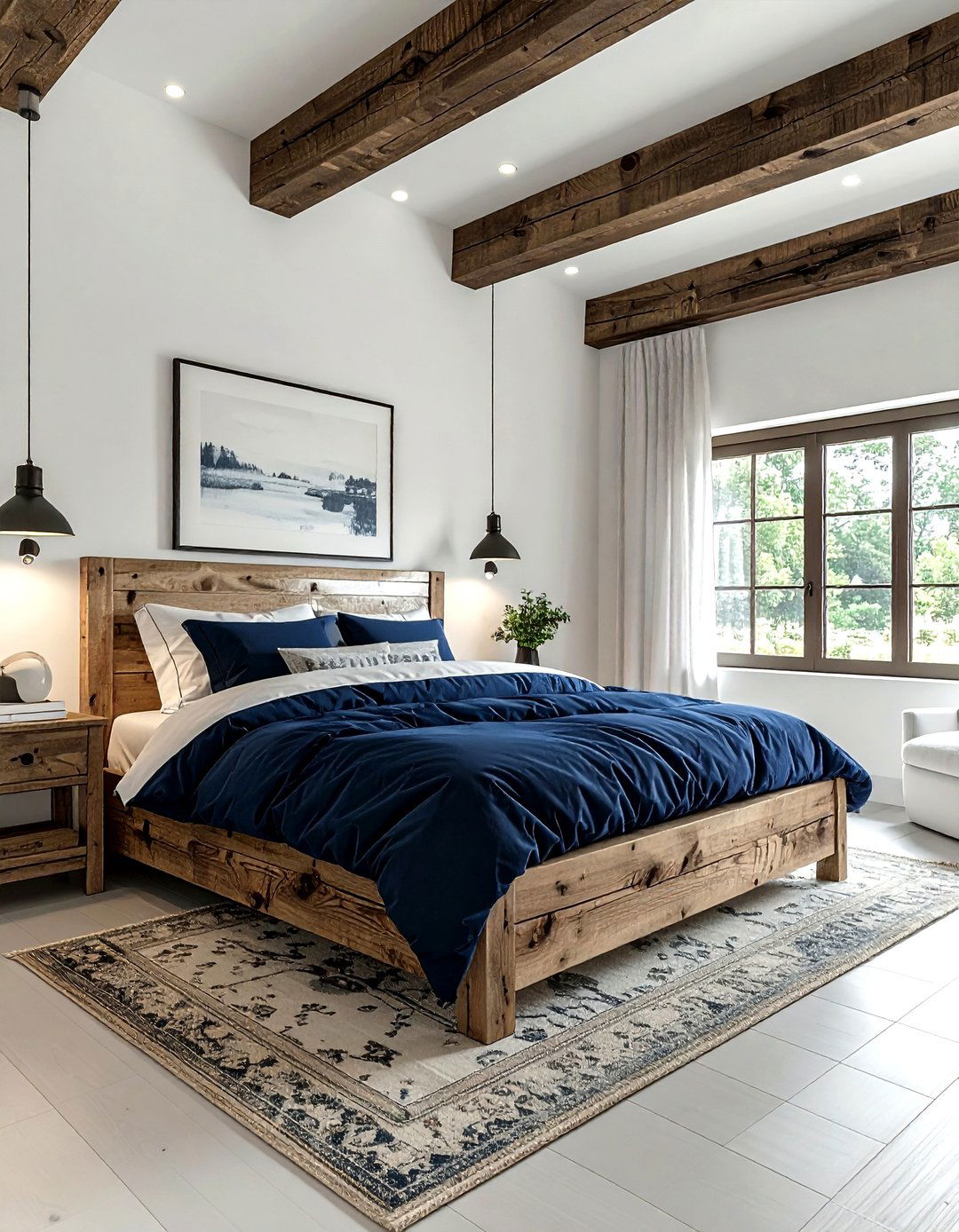 Navy and white rustic bedroom - 30 navy and white bedroom ideas