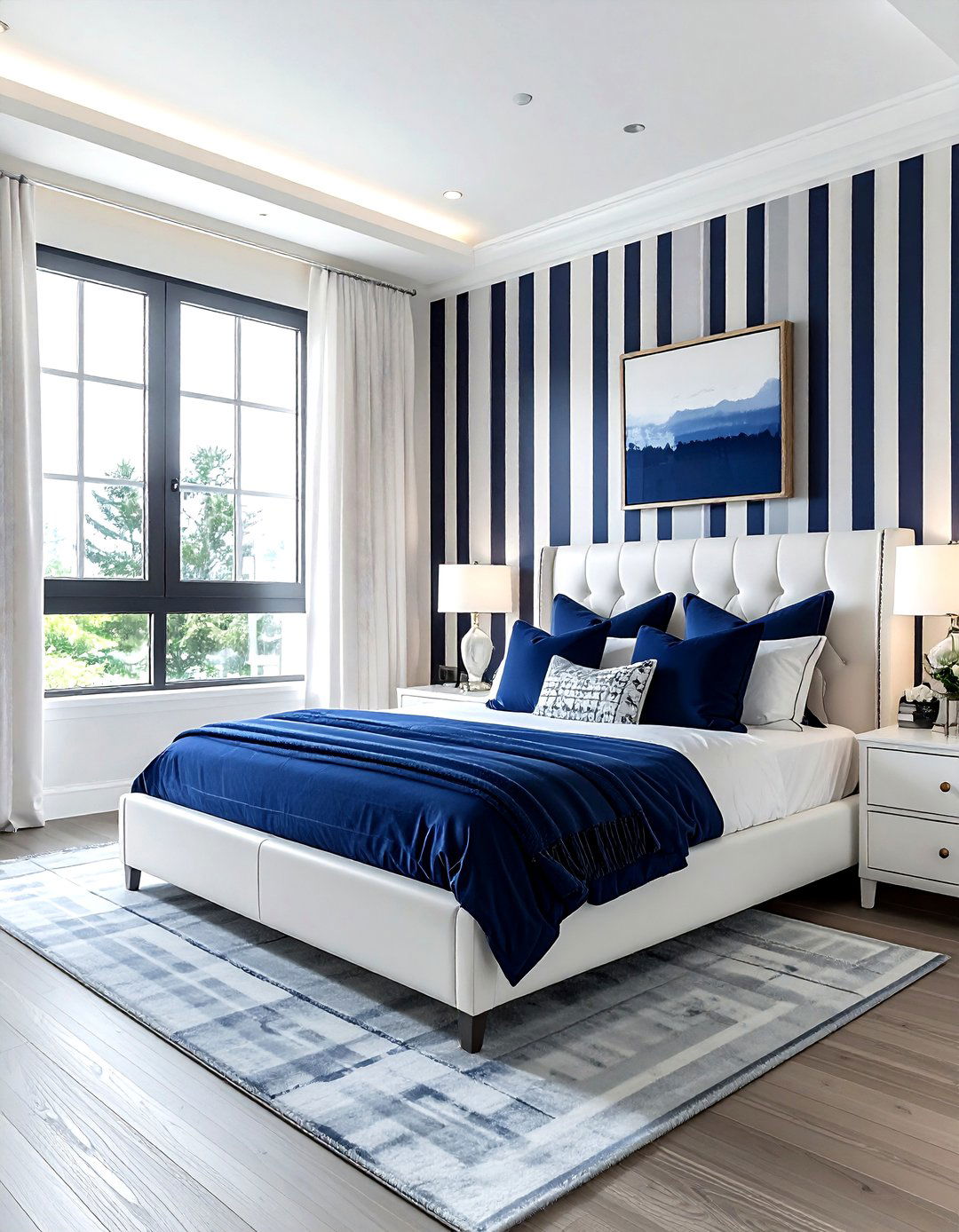 Navy and white striped bedroom - 30 navy and white bedroom ideas