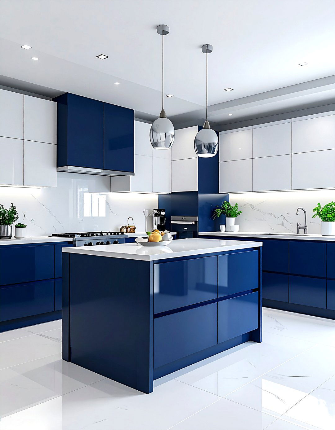 Navy and white two tone cabinets - 30 navy kitchen ideas