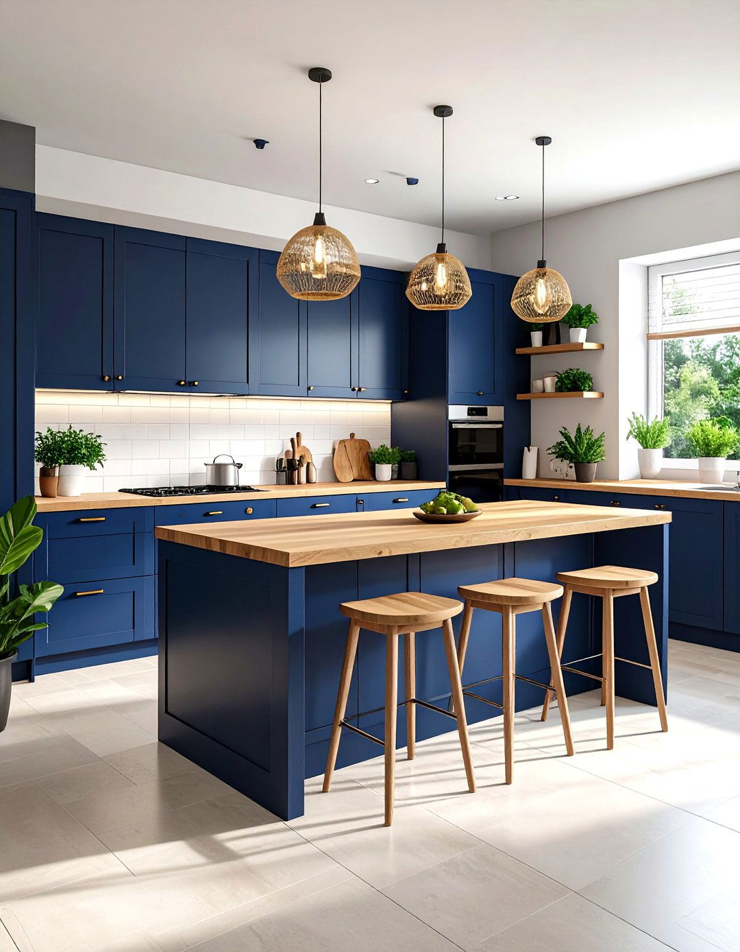 Navy and wood kitchen - 30 navy kitchen ideas