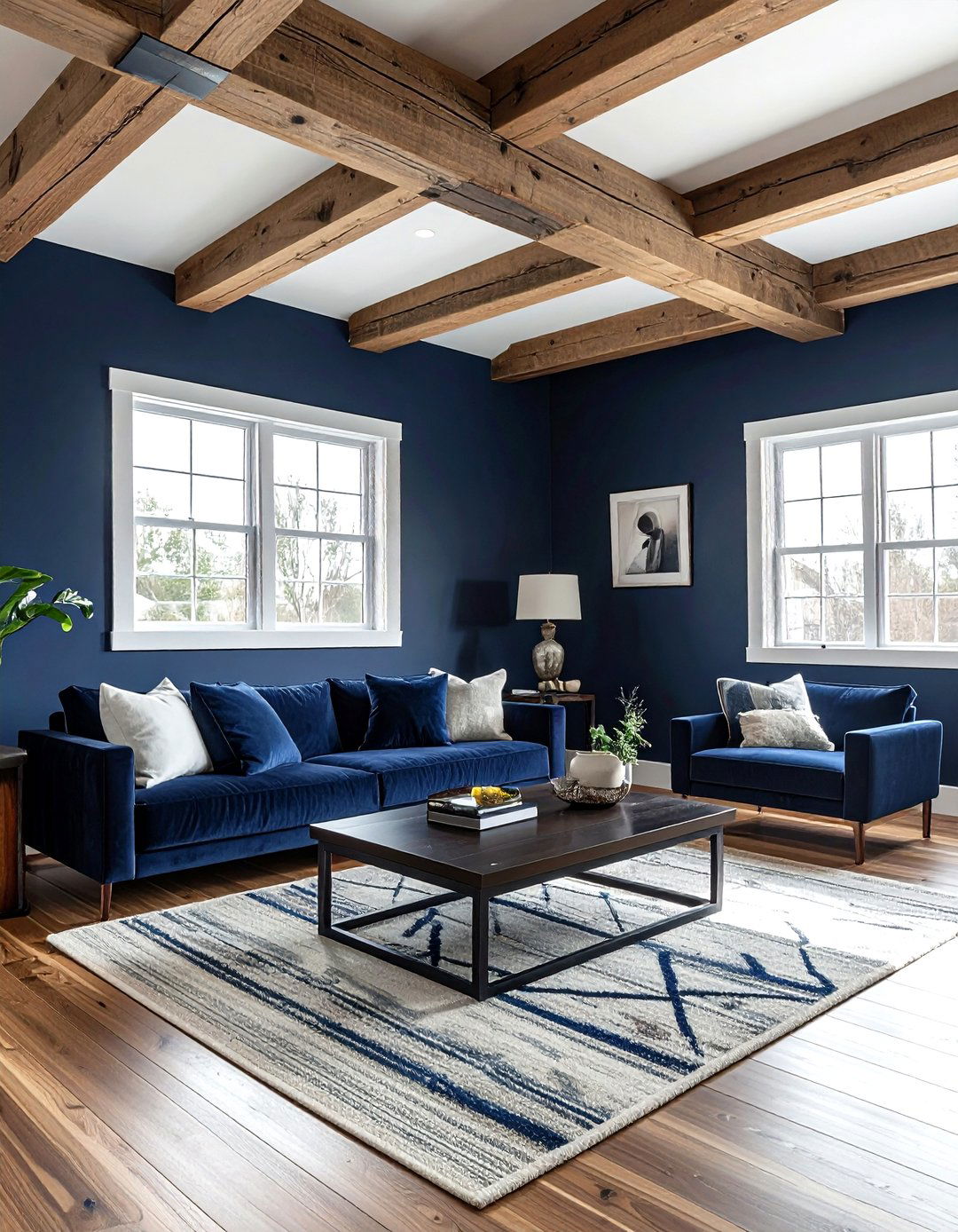 Navy and wood living room - 30 navy living room ideas