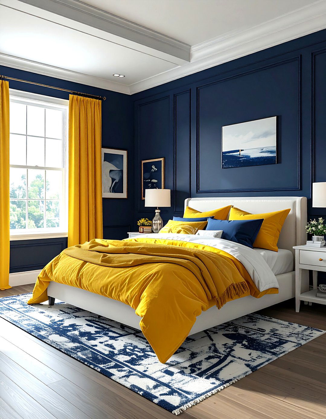Navy and yellow bedroom - 30 yellow and white bedroom ideas