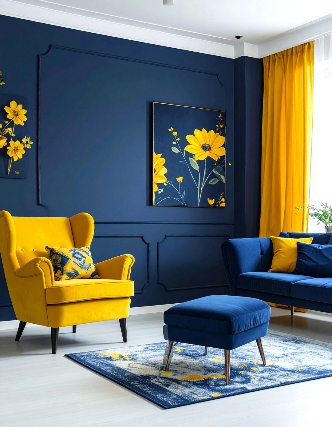 Navy and yellow living room - 30 navy living room ideas