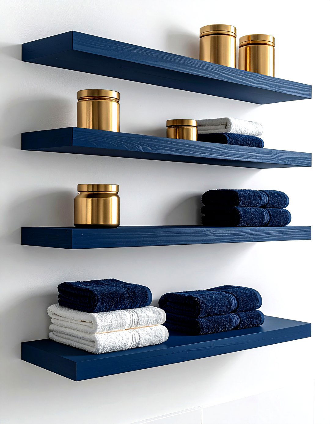 Navy bathroom floating shelves - 30 navy gold bathroom ideas