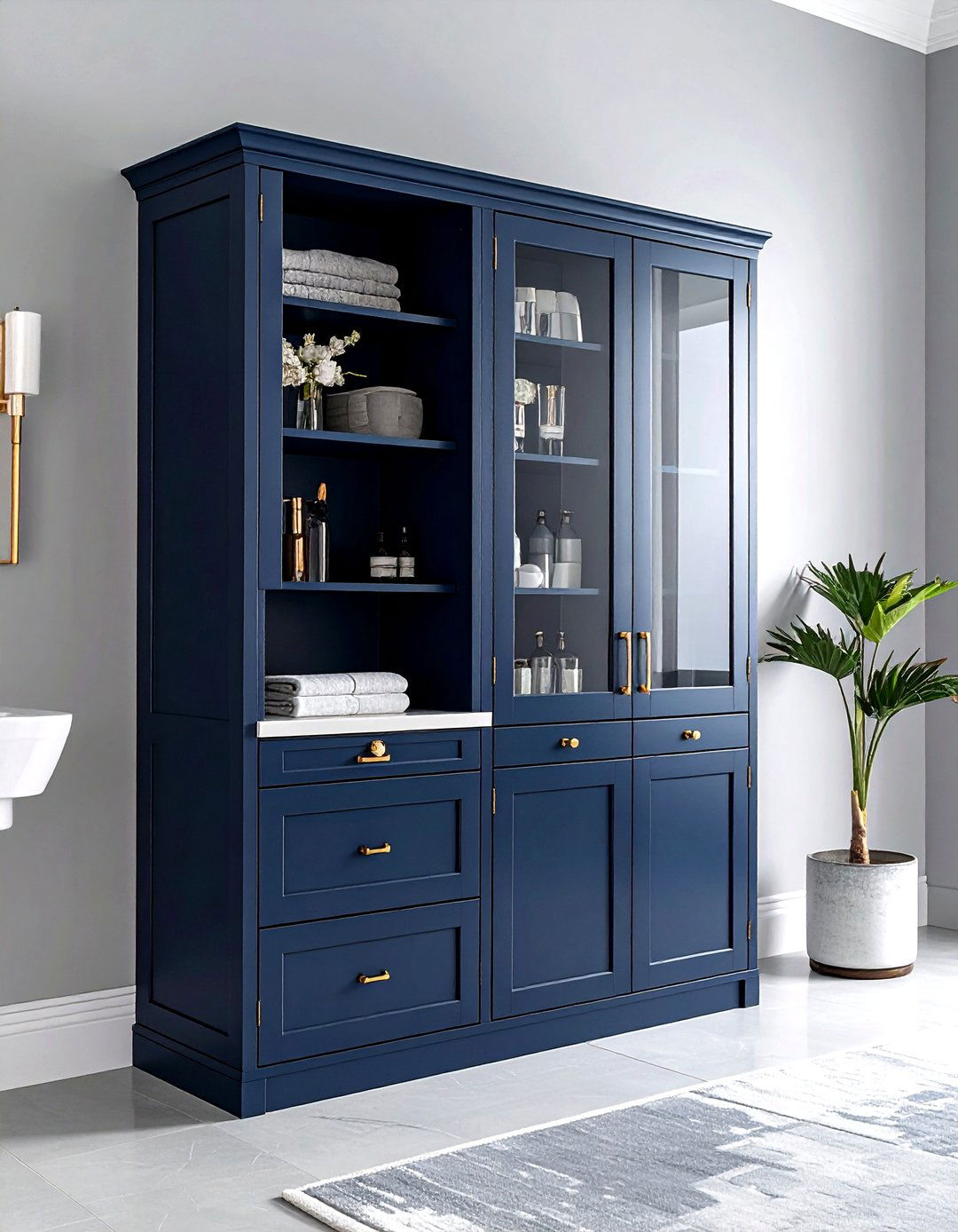 Navy bathroom storage cabinet - 30 navy gold bathroom ideas