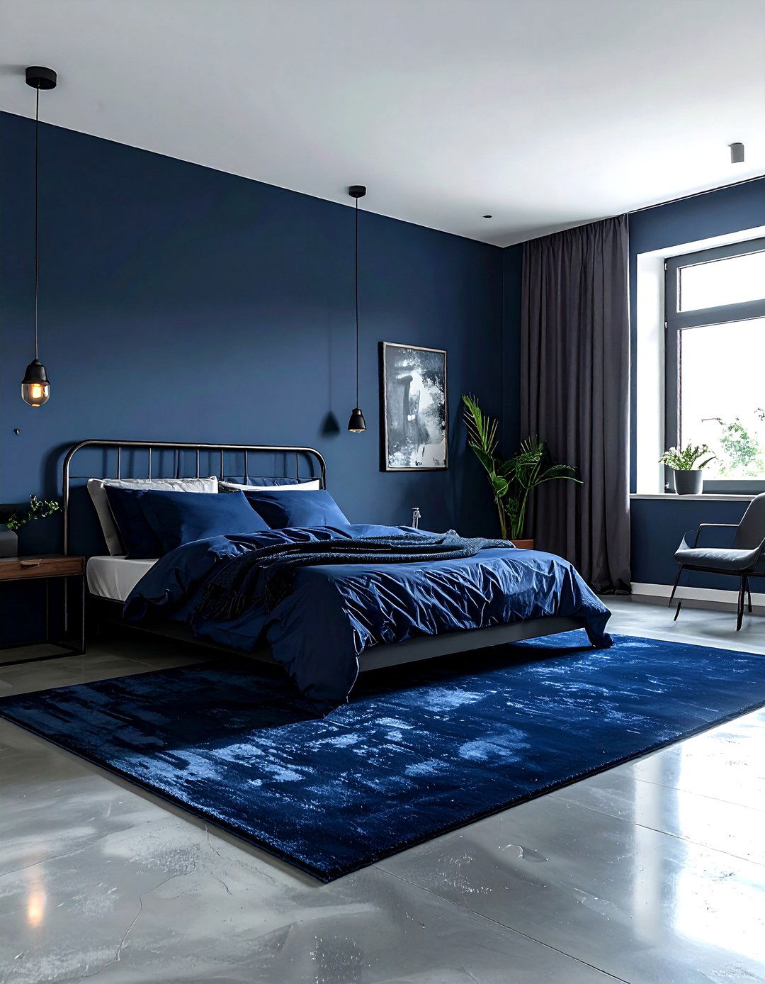 Navy bedroom concrete floor - 30 minimalist navy bedroom ideas