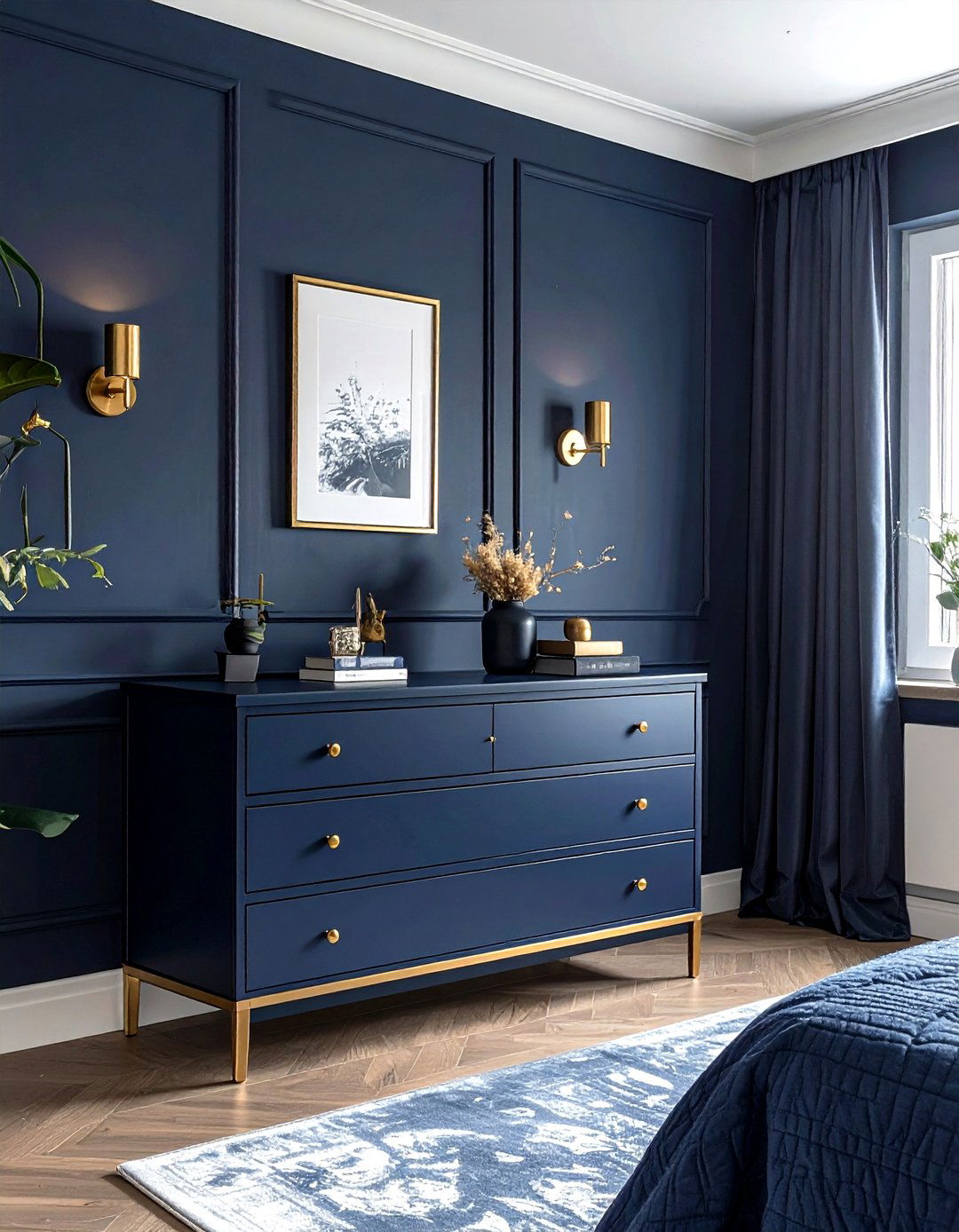 Navy bedroom gold accents - 30 minimalist navy bedroom ideas