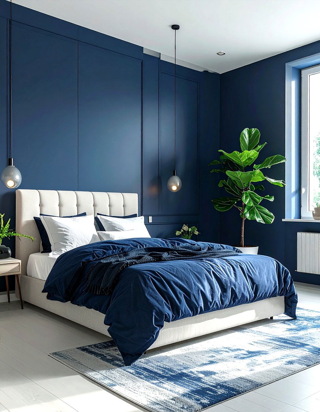 Navy bedroom indoor plants - 30 minimalist navy bedroom ideas