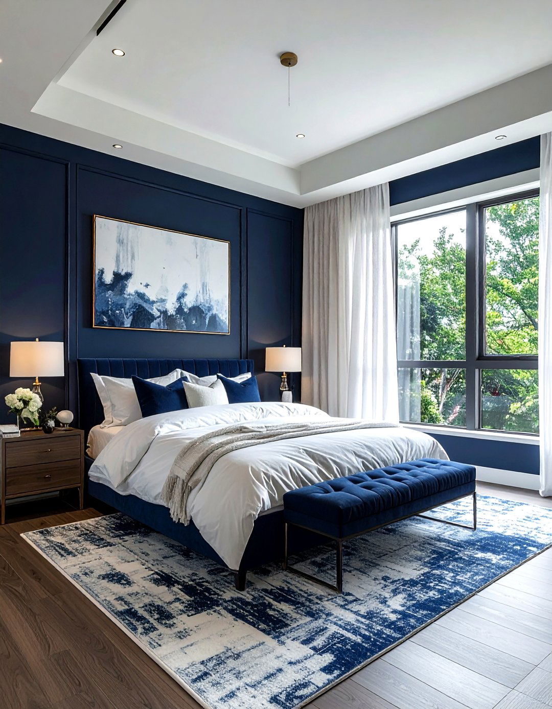 Navy bedroom large window - 30 minimalist navy bedroom ideas