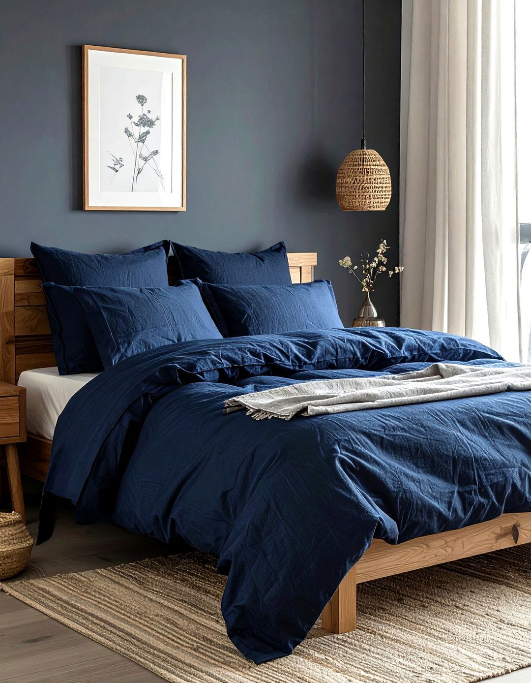 Navy bedroom linen textures - 30 minimalist navy bedroom ideas