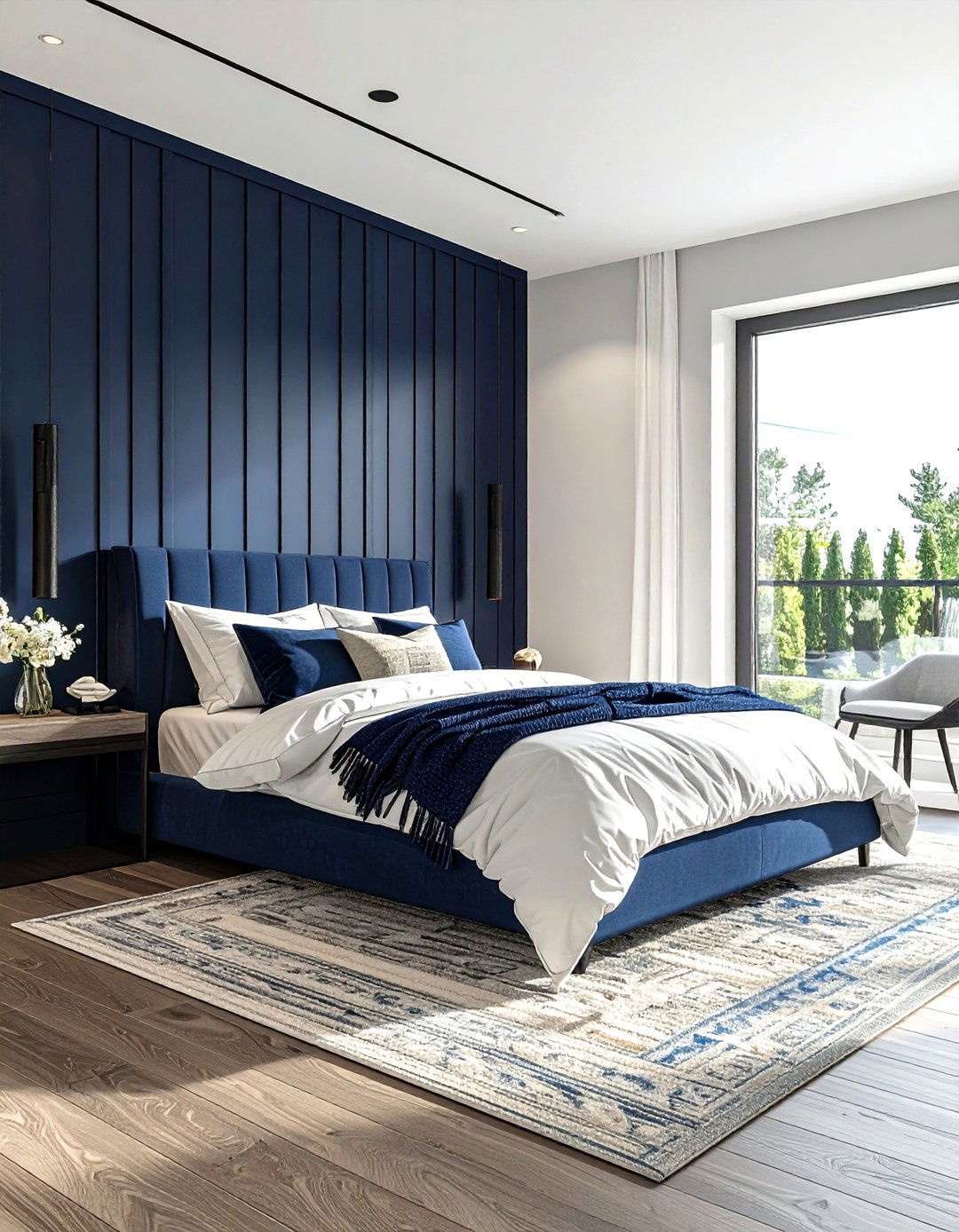 Navy bedroom wood paneling - 30 modern navy bedroom ideas