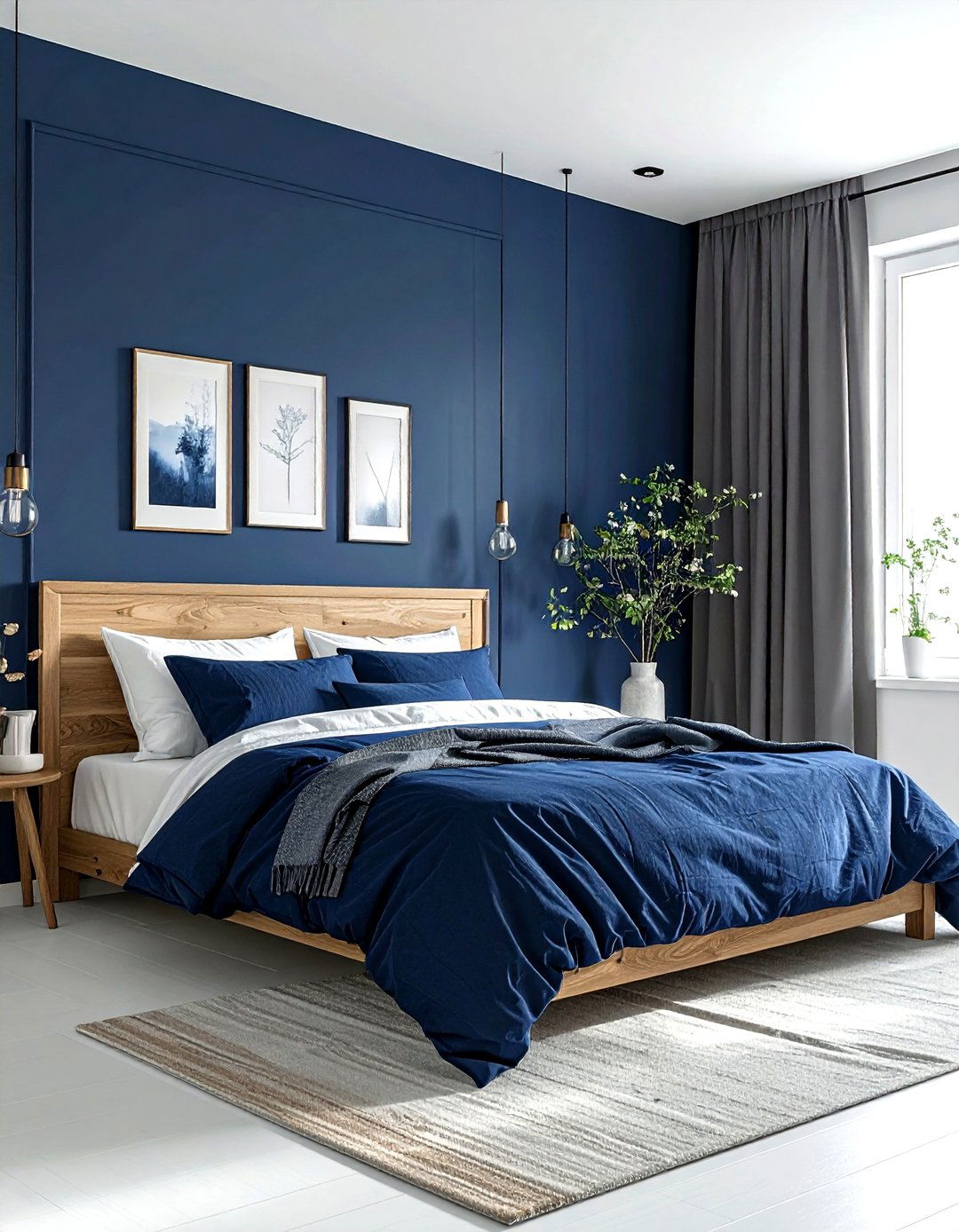 Navy blue Scandinavian bedroom - 30 dark navy bedroom ideas