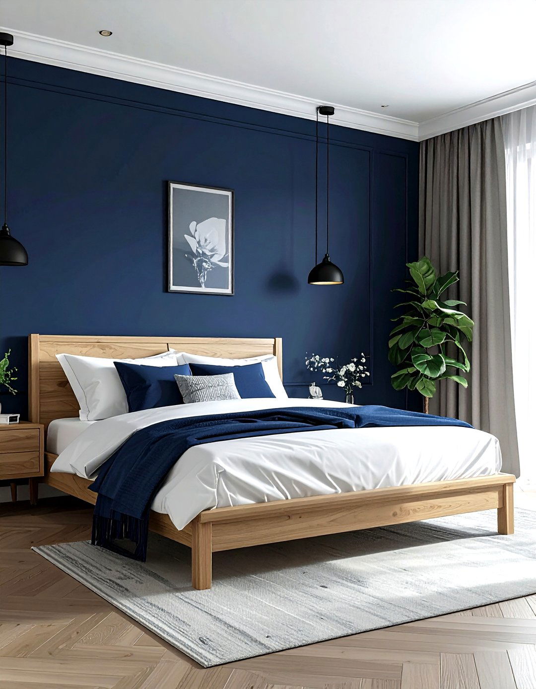 Navy blue accent wall - 30 minimalist navy bedroom ideas