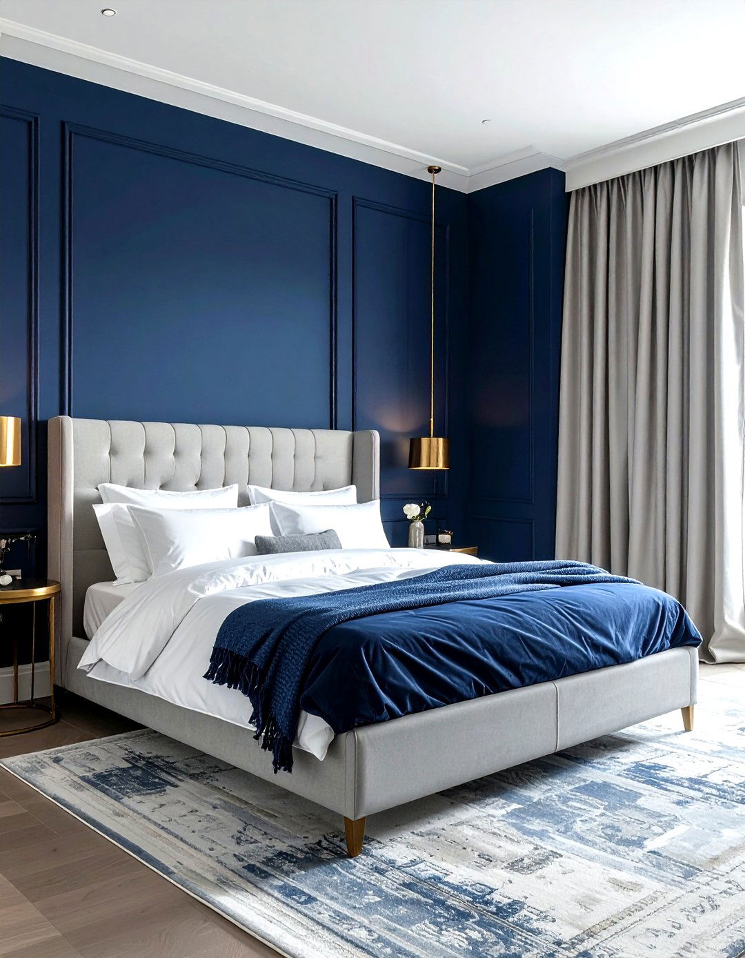 Navy blue accent wall - 30 modern blue bedroom ideas