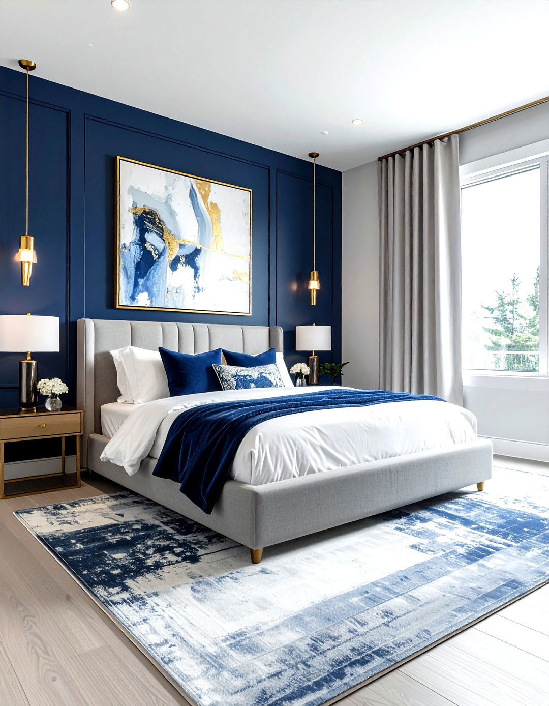 Navy blue accent wall - 30 modern navy bedroom ideas