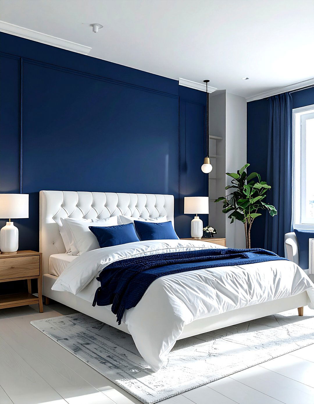 Navy blue accent wall - 30 coastal decor ideas