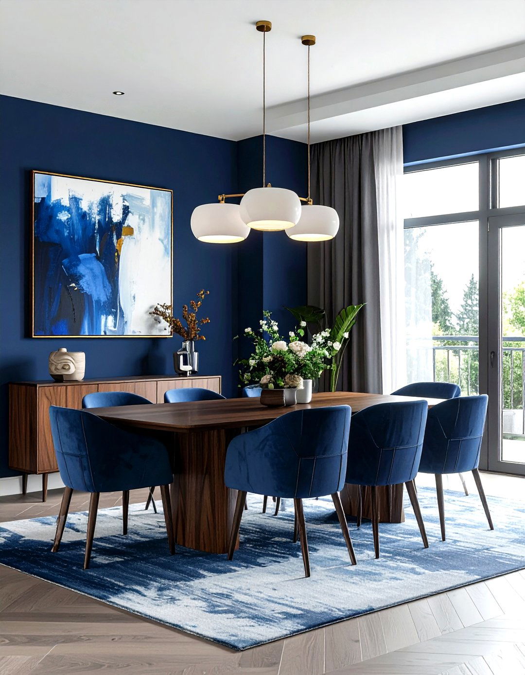 Navy blue accent wall - 30 navy dining room decor ideas