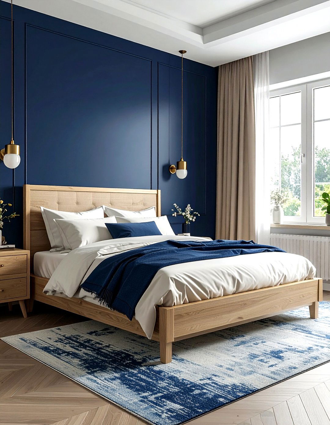 Navy blue accent wall - 30 contemporary navy bedroom ideas