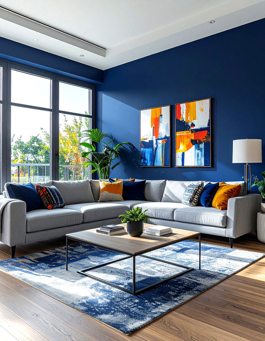 Navy blue accent wall - 30 contemporary navy living room ideas