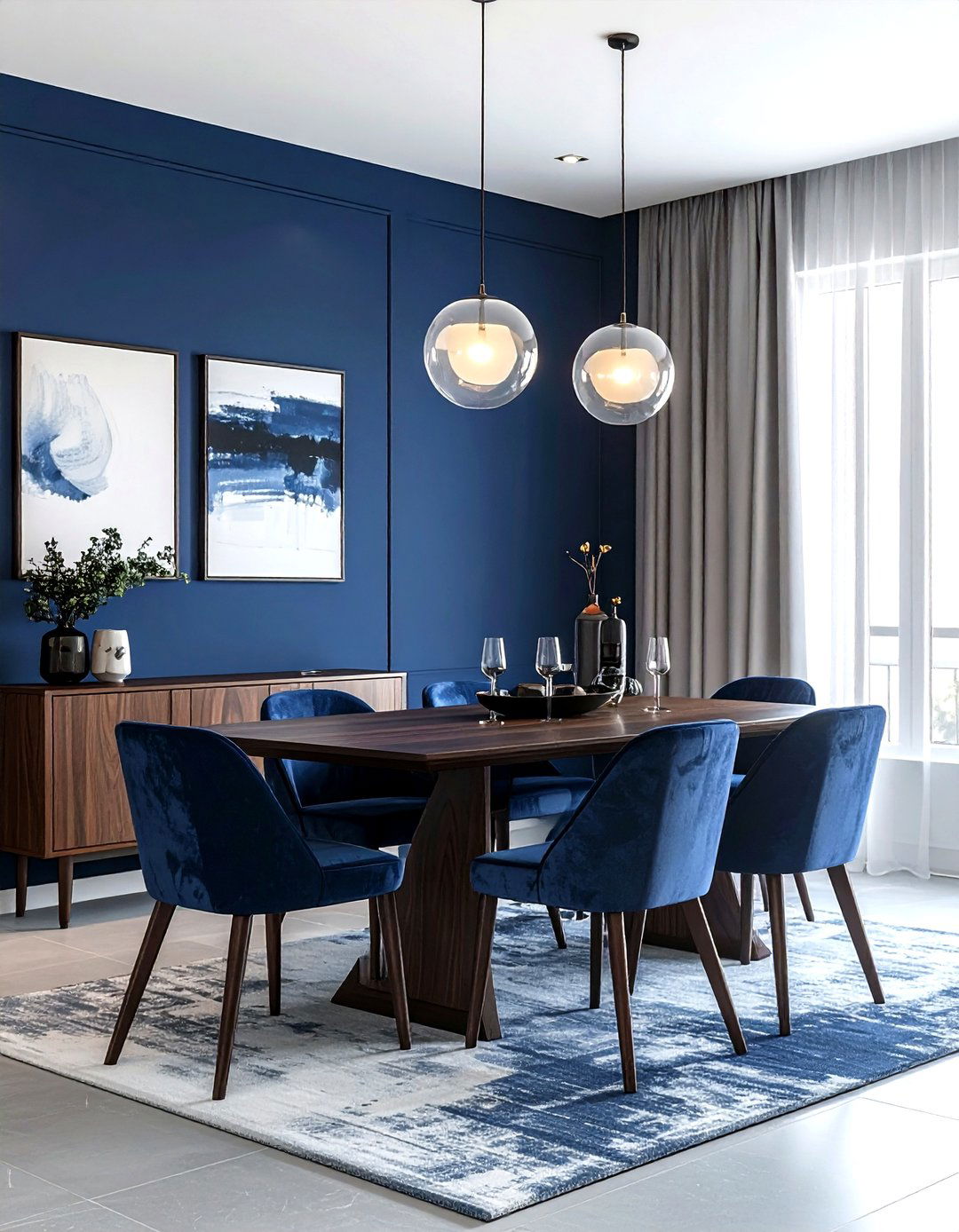 Navy blue accent wall dining room - 30 navy dining room design ideas
