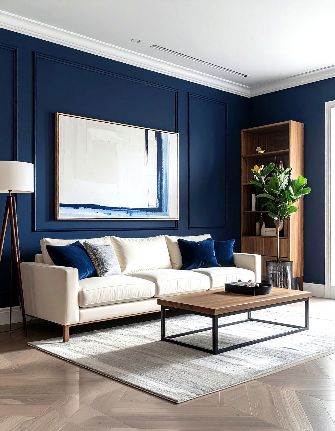 Navy blue accent wall living room - 30 modern navy living room ideas