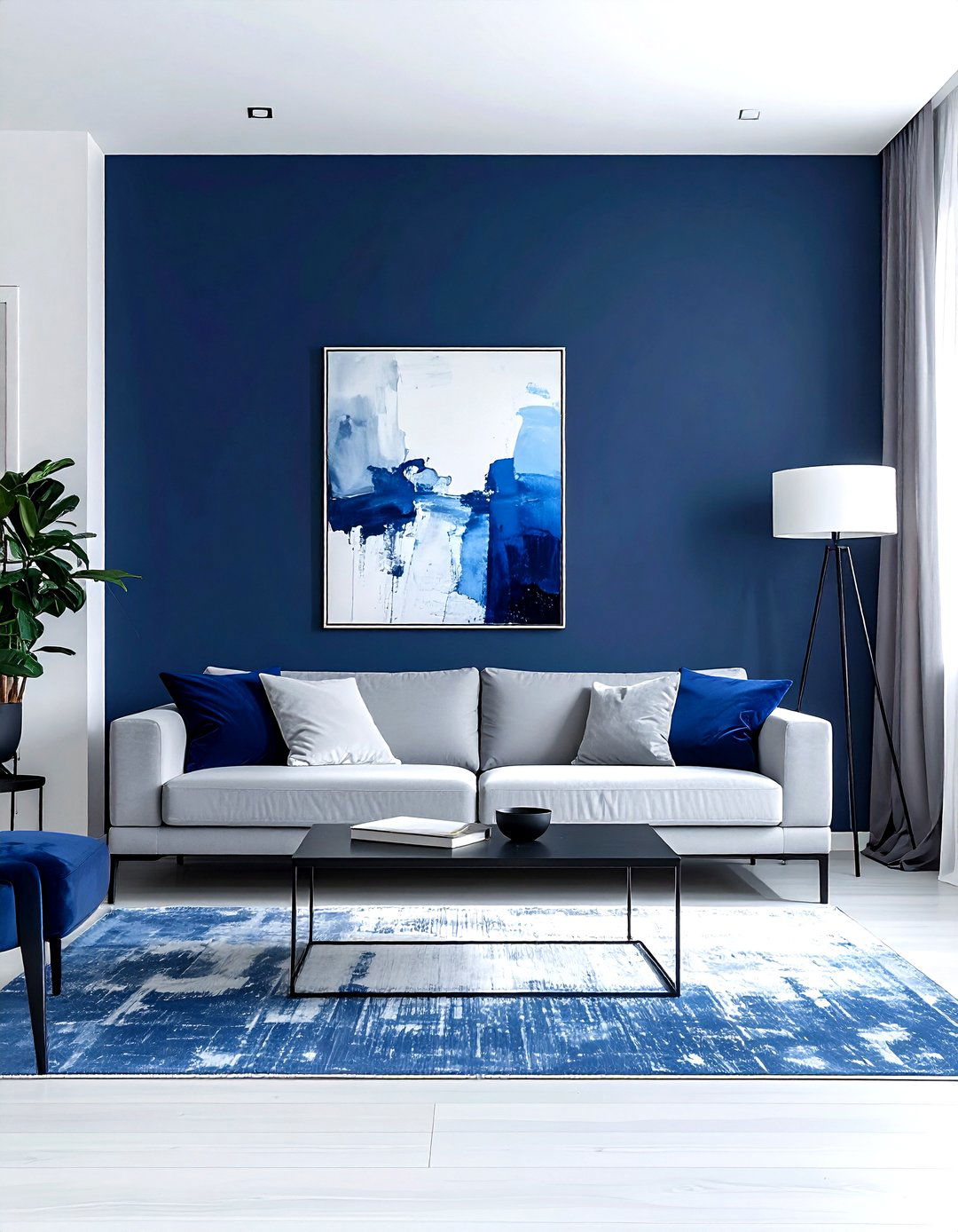 Navy blue accent wall living room - 30 minimalist blue living room ideas