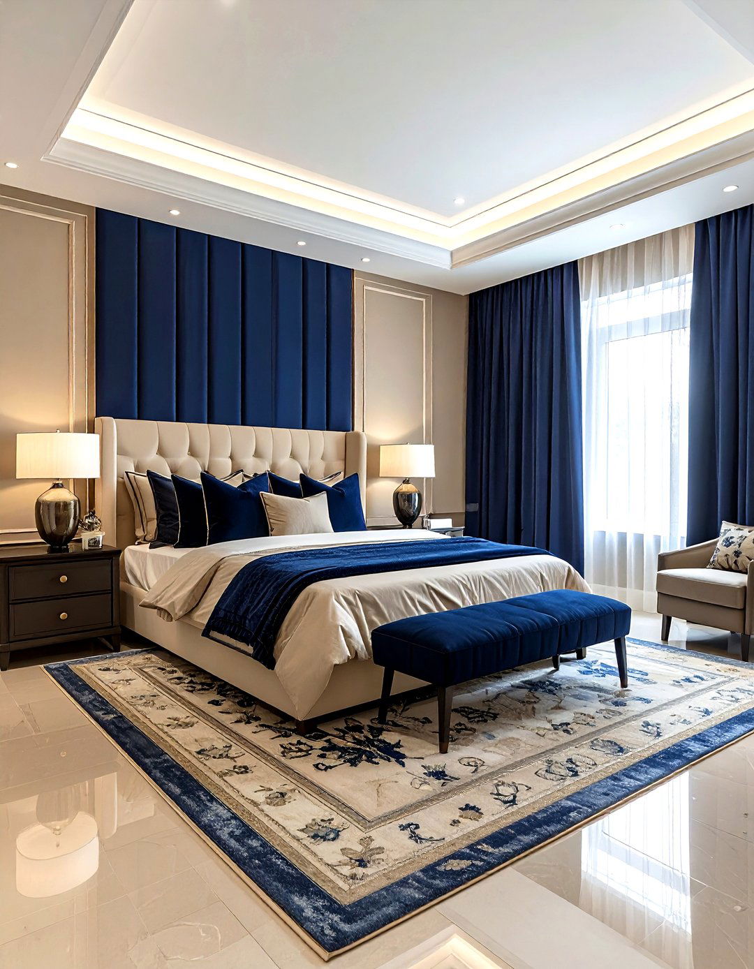 Navy blue and beige bedroom - 30 dark navy bedroom ideas