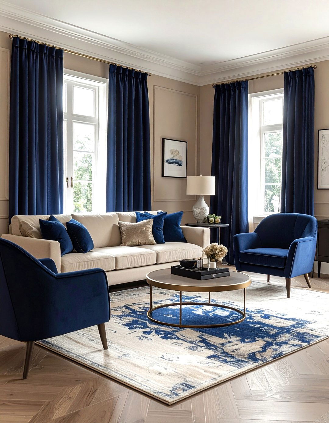 Navy blue and beige living room - 30 contemporary navy living room ideas