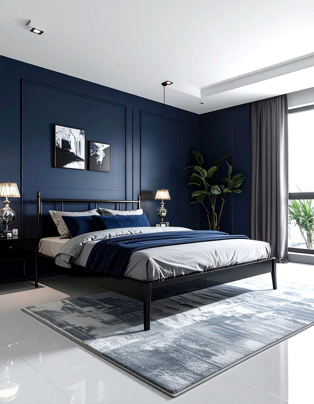 Navy blue and black bedroom - 30 dark navy bedroom ideas