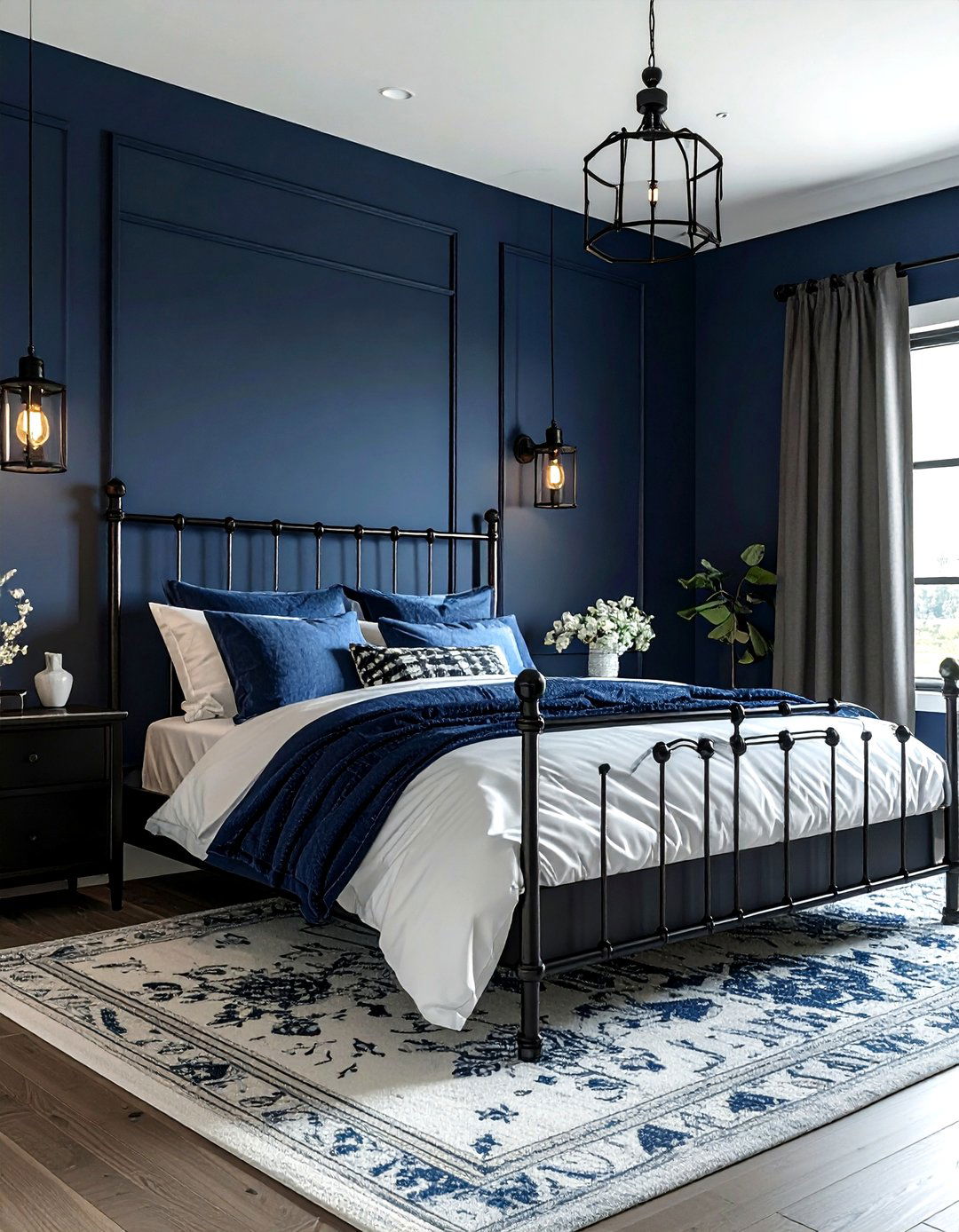 Navy blue and black farmhouse accents - 30 farmhouse navy bedroom ideas