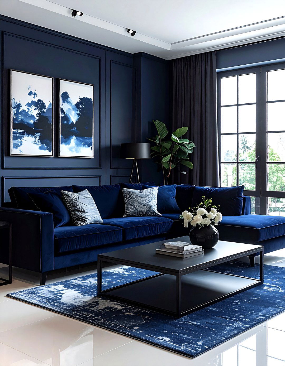 Navy blue and black living room - 30 navy living room decor ideas