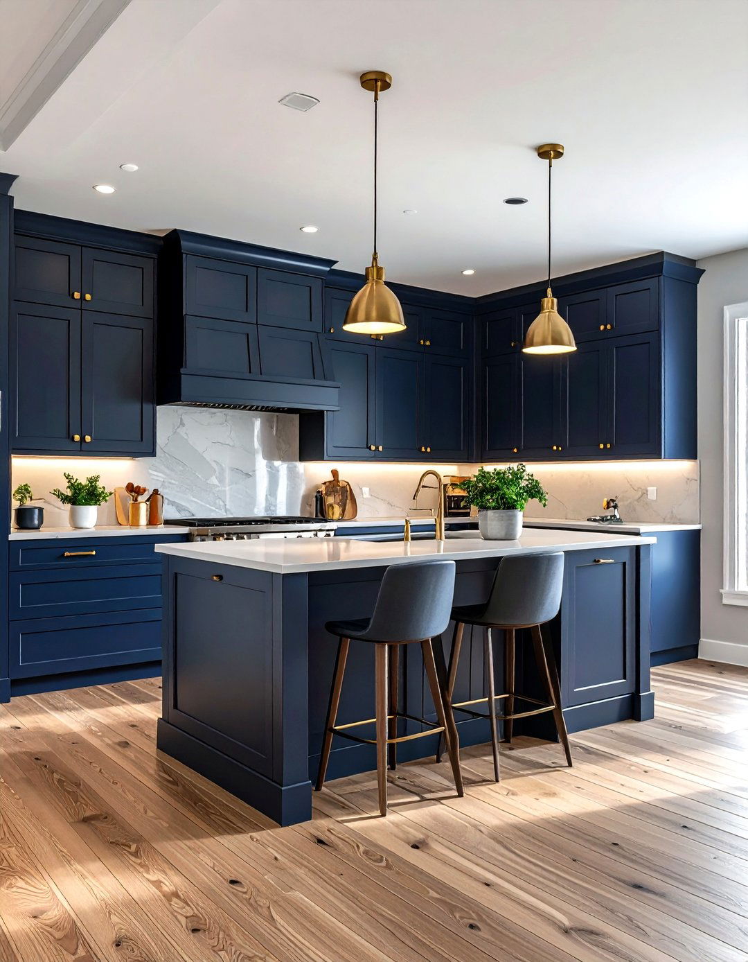 Navy blue and brass kitchen - 30 navy kitchen ideas