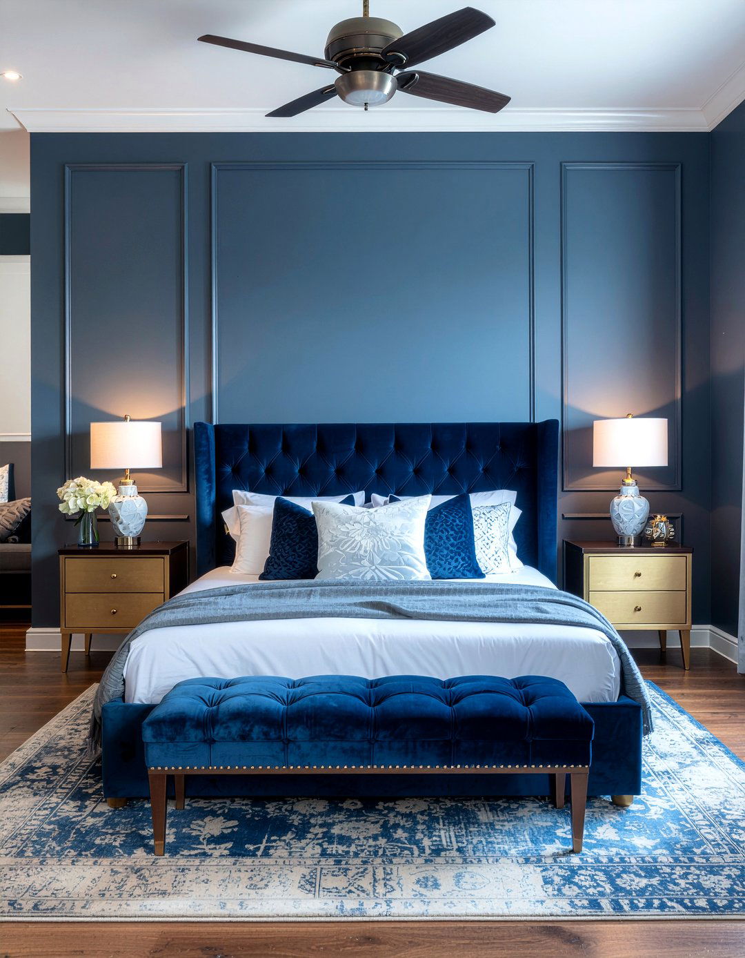 Navy blue and bronze bedroom - 30 bronze accent bedroom ideas