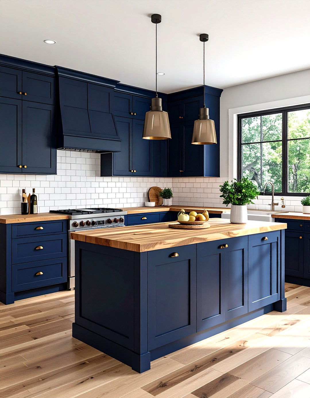 Navy blue and butcher block - 30 navy kitchen ideas