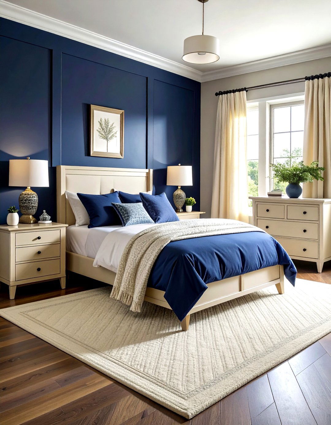 Navy blue and cream bedroom furniture - 30 farmhouse navy bedroom ideas