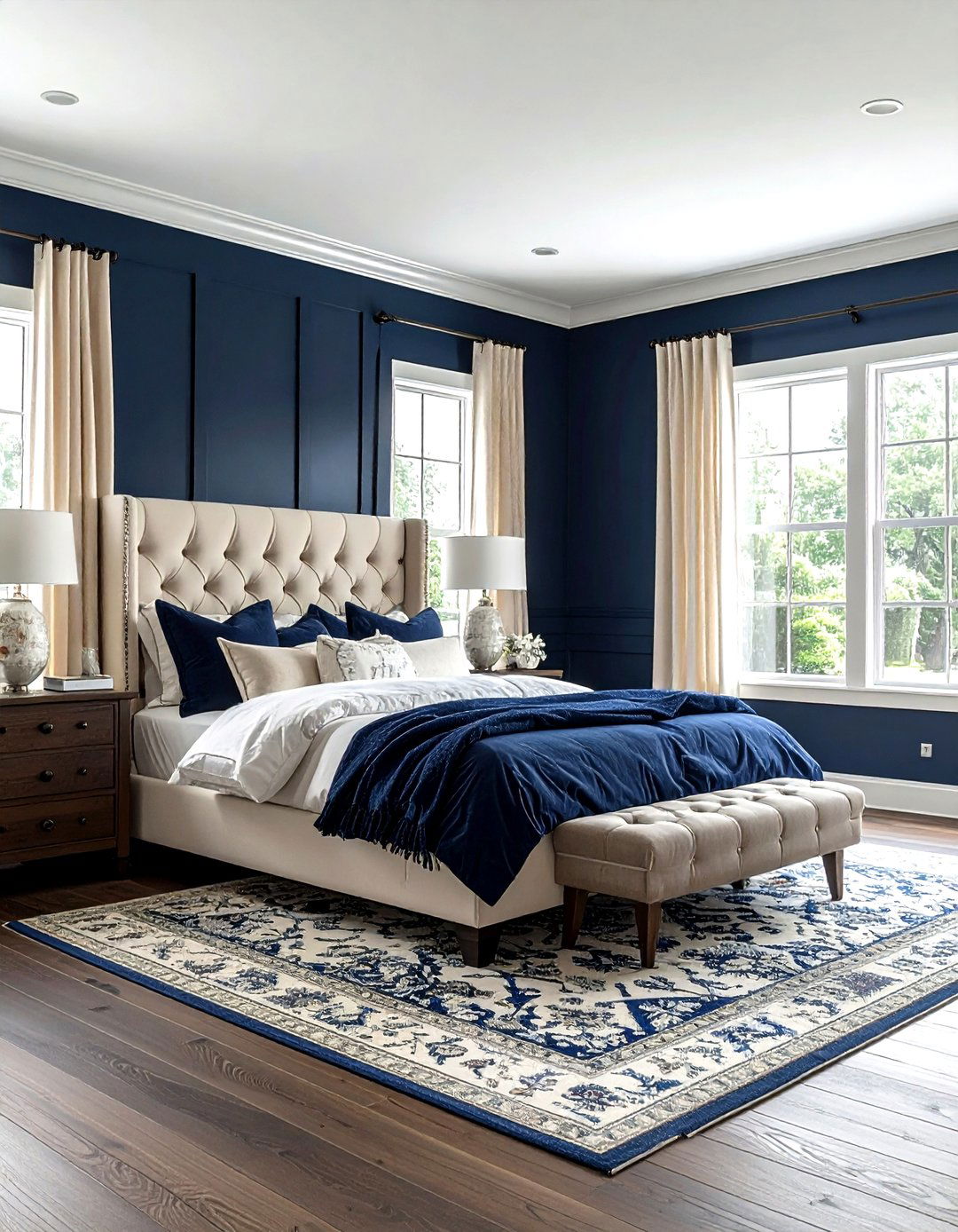 Navy blue and cream bedroom - 30 dark navy bedroom ideas