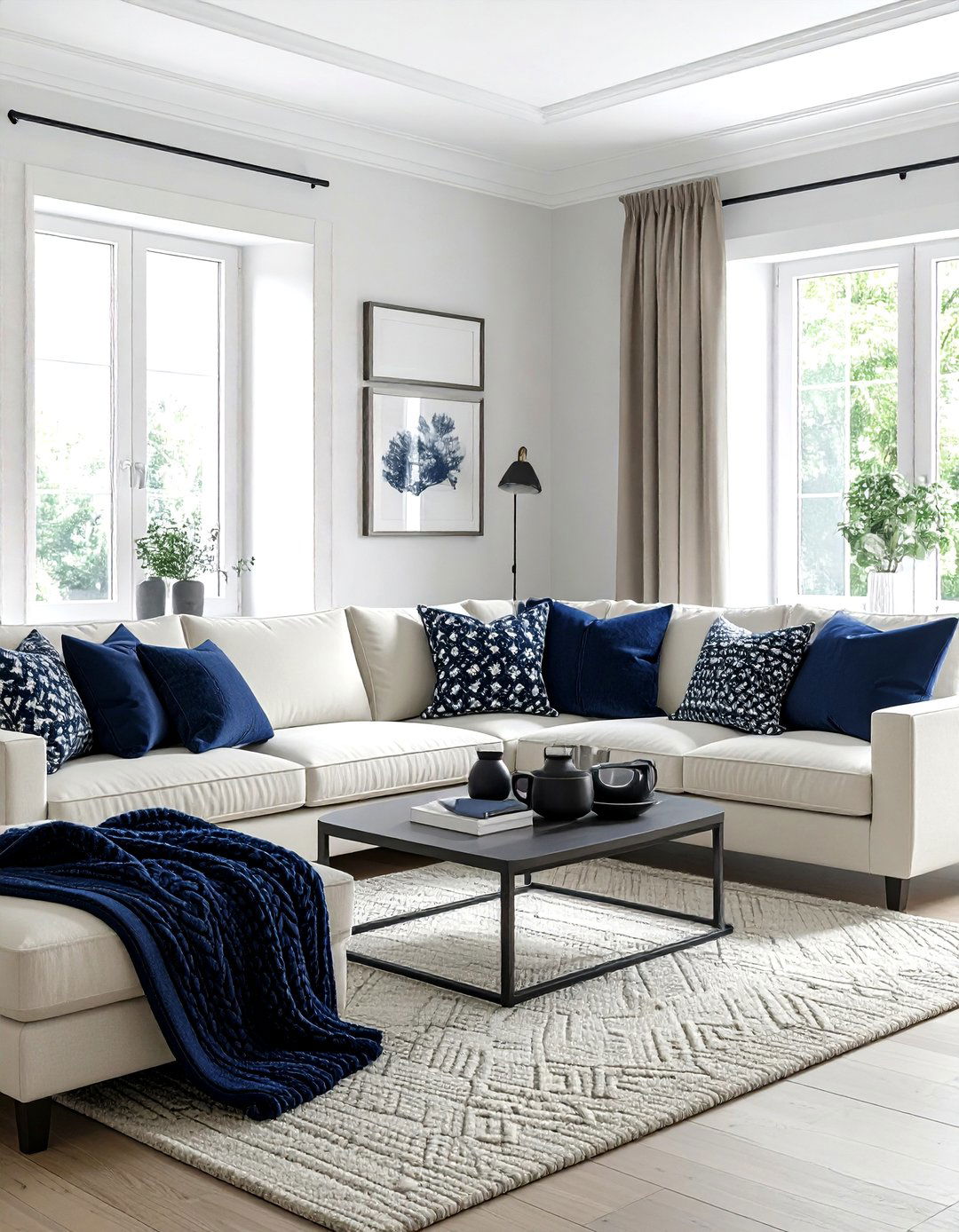 Navy blue and cream living room - 30 navy living room decor ideas