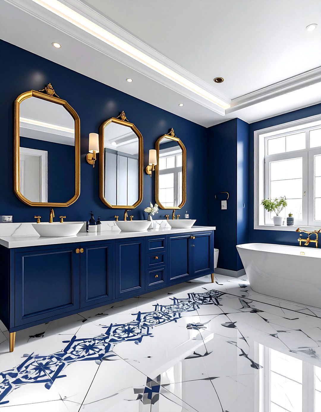 Navy blue and gold bathroom - 30 blue bathroom design ideas