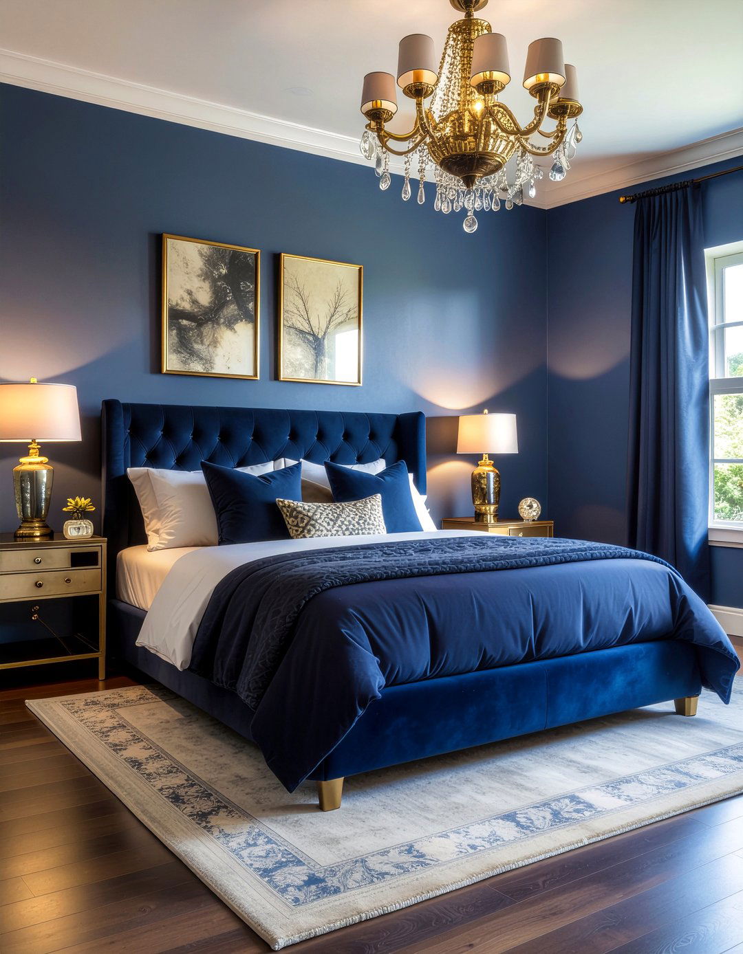 Navy blue and gold bedroom - 30 gold accent bedroom ideas
