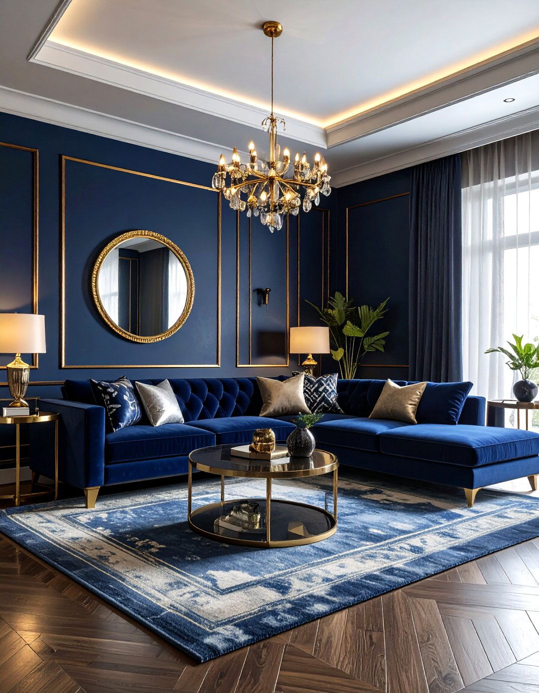 Navy blue and gold living room - 30 navy living room decor ideas