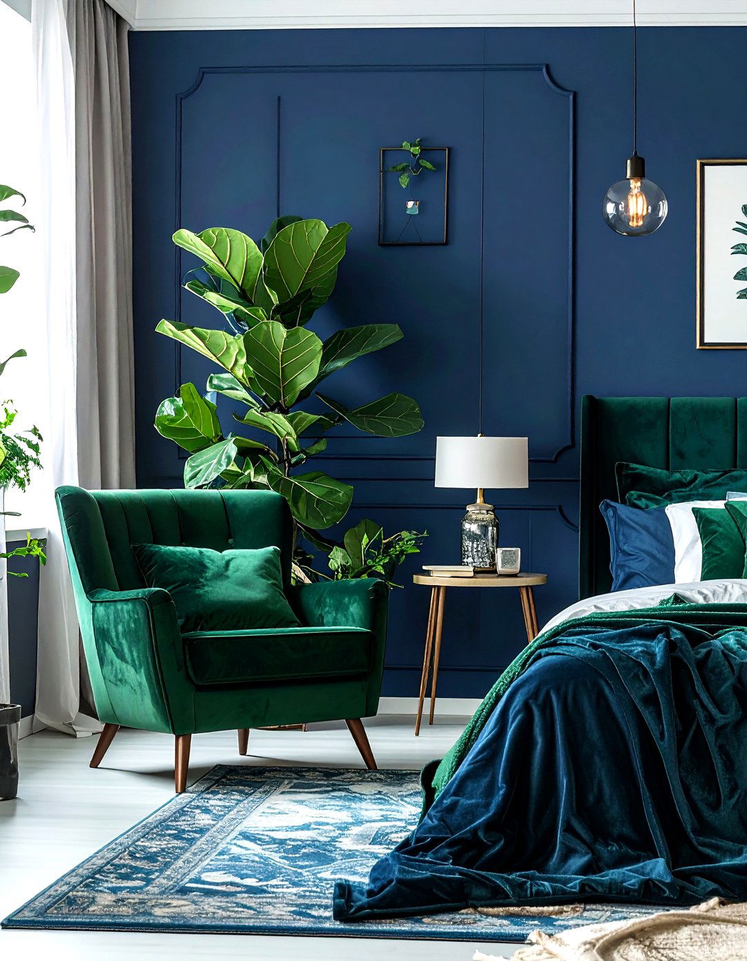 Navy blue and green bedroom - 30 dark navy bedroom ideas