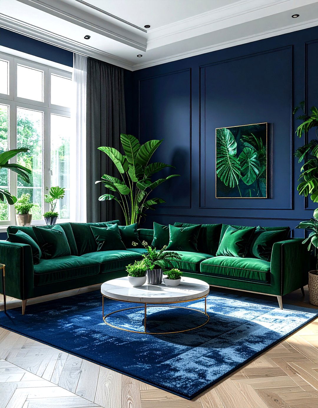 Navy blue and green living room - 30 navy living room decor ideas